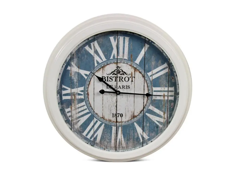 Horloge Ancienne Murale Bistrot de Paris Métal Bleu 58cm