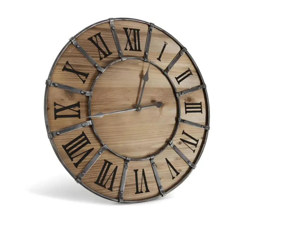 Grande Horloge Ancienne Bois Métal Marron 66x4x66cm - Bois-Métal