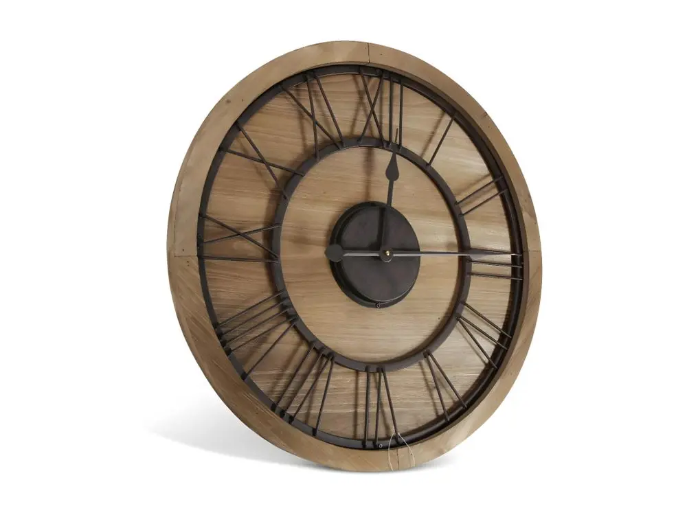 Grande Horloge Ancienne Bois Métal Marron 60x3x60cm - Bois-Métal