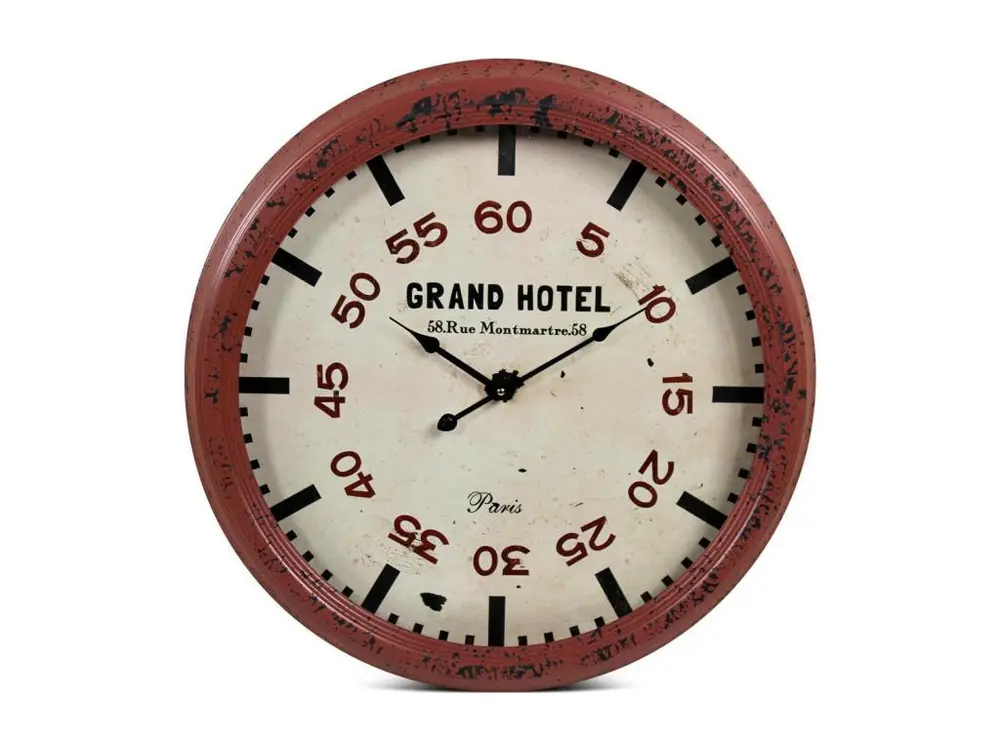 Horloge Ancienne Murale Grand Hôtel Métal Rouge-Bordeaux 62cm