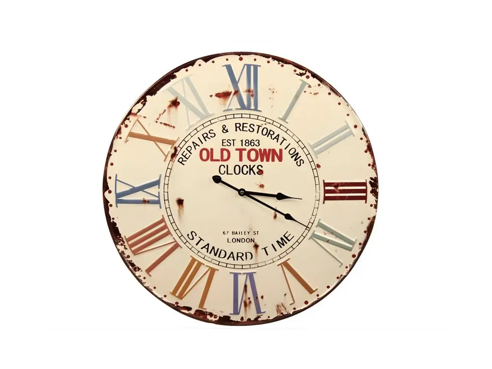 Horloge Ancienne Métal Old Town Clocks 58cm - Blanc