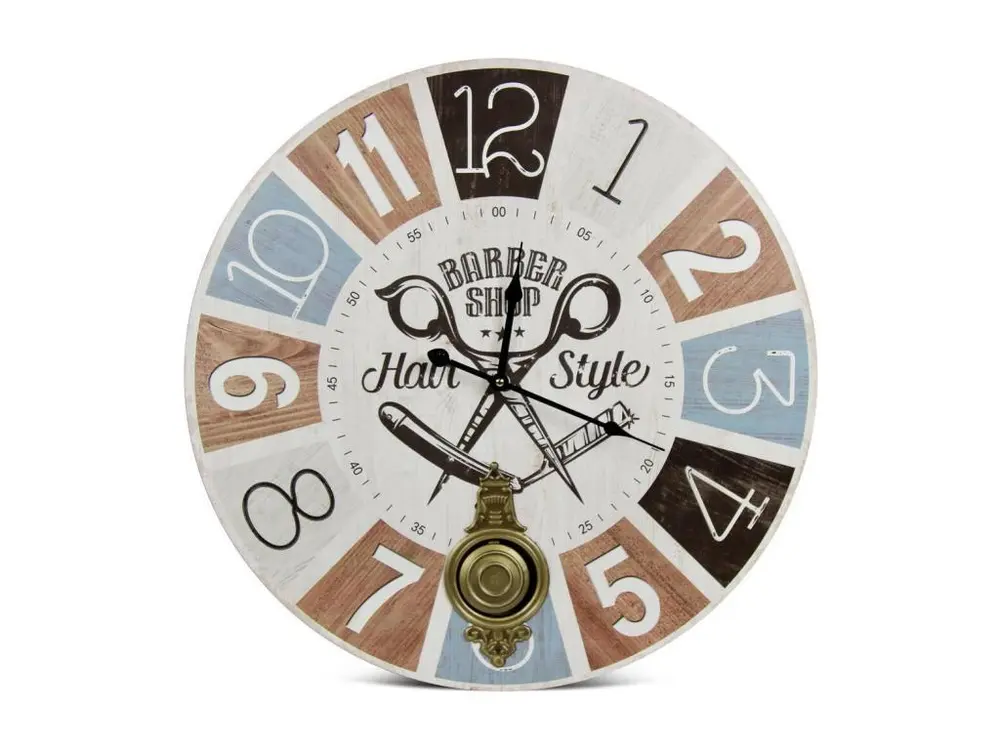 Horloge Ancienne Balancier Barber Shop Hair Style Bois Blanc 58cm - Multicolore