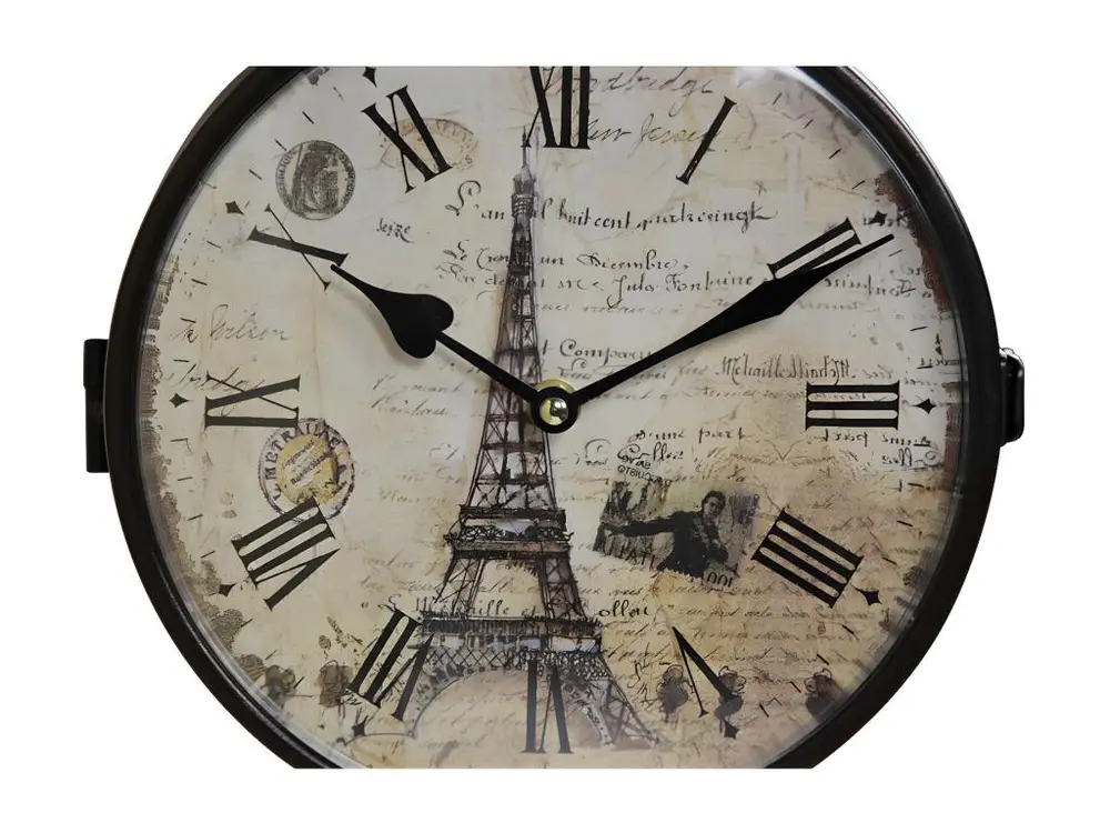 Horloge De Gare Ancienne Double Face Paris Tour Eiffel Fer Forge Blanc 24cm - Fer Forgé