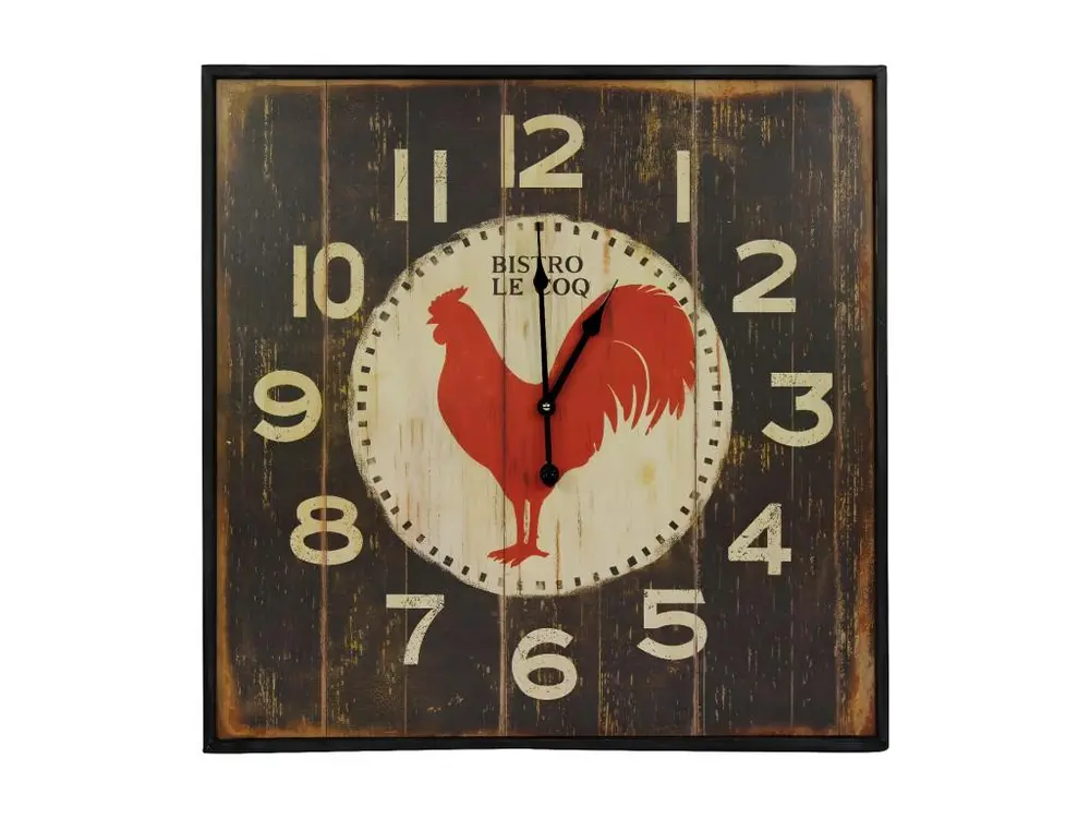 Horloge Ancienne Murale Carre Bistrot Le Coq 60cm - Fer - Marron