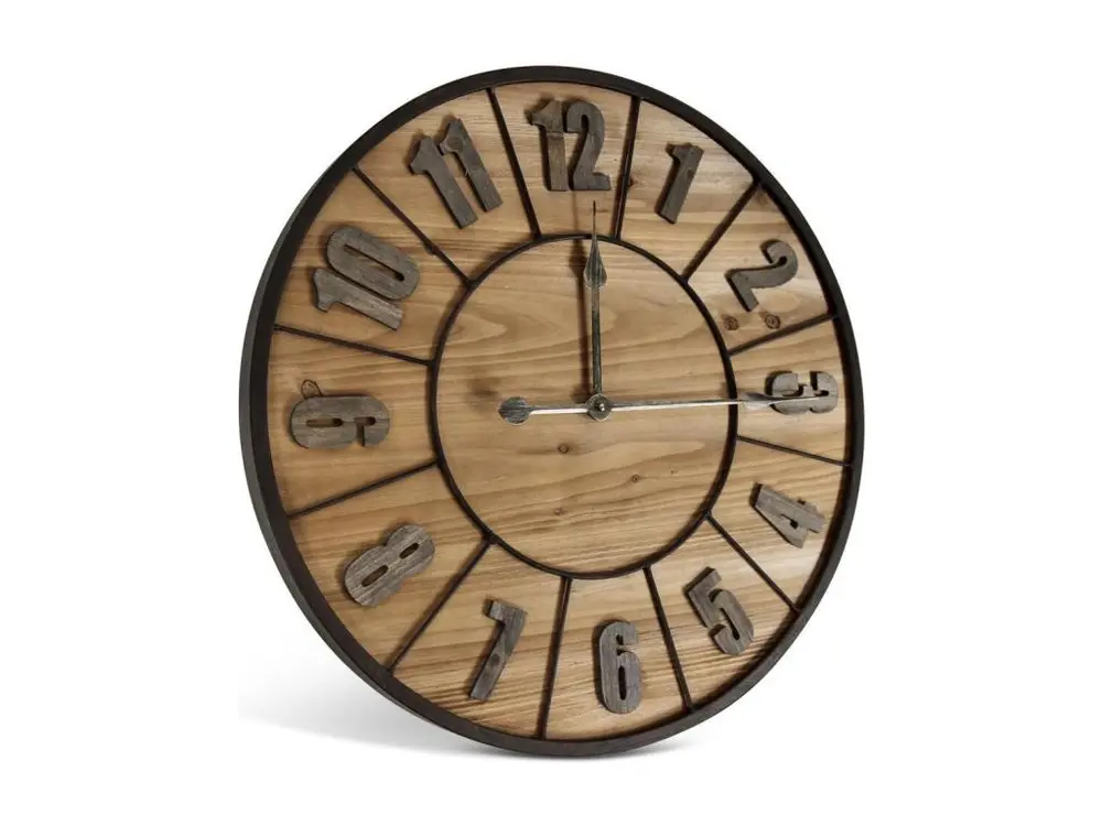 Grande Horloge Ancienne Bois Métal Marron 60x3.5x60cm - Bois-Métal