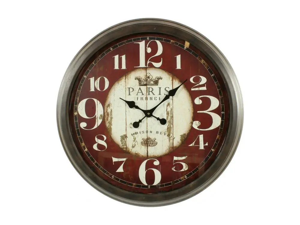 Grande Horloge Ancienne Murale Paris France 70cm - Fer - Rouge-Bordeaux