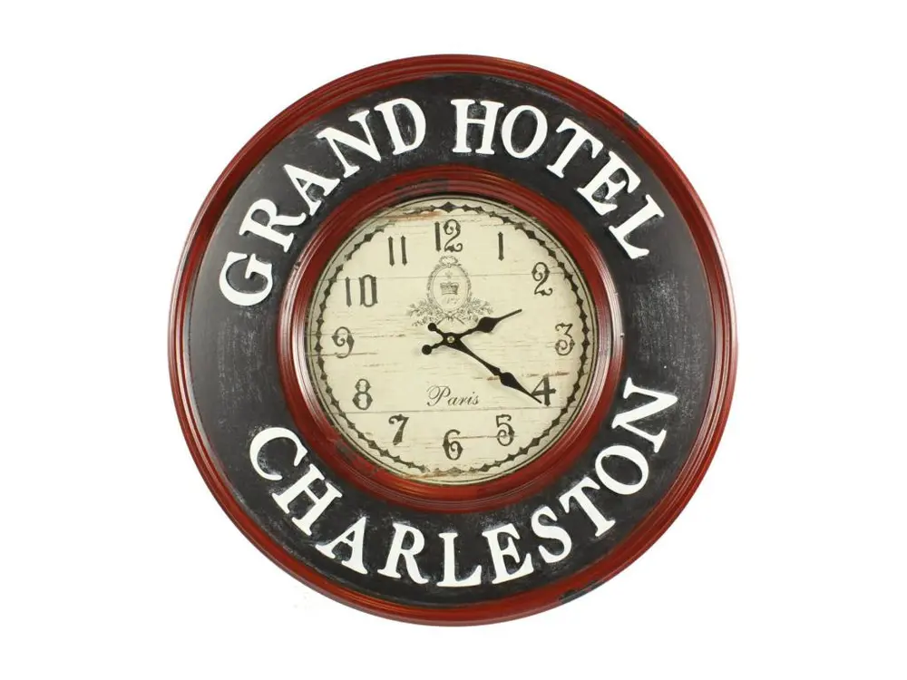 Horloge Ancienne Murale Grand Hôtel Charleston 59cm - Fer - Rouge-Bordeaux