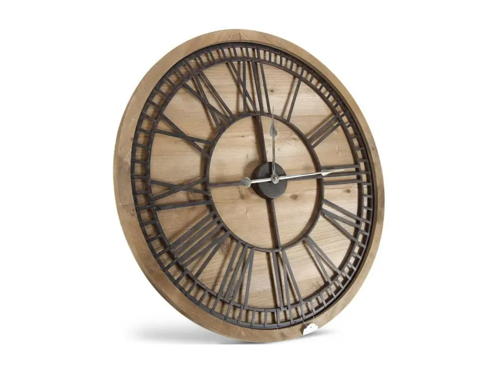 Grande Horloge Ancienne Bois Métal Marron 76x3x76cm - Bois-Métal