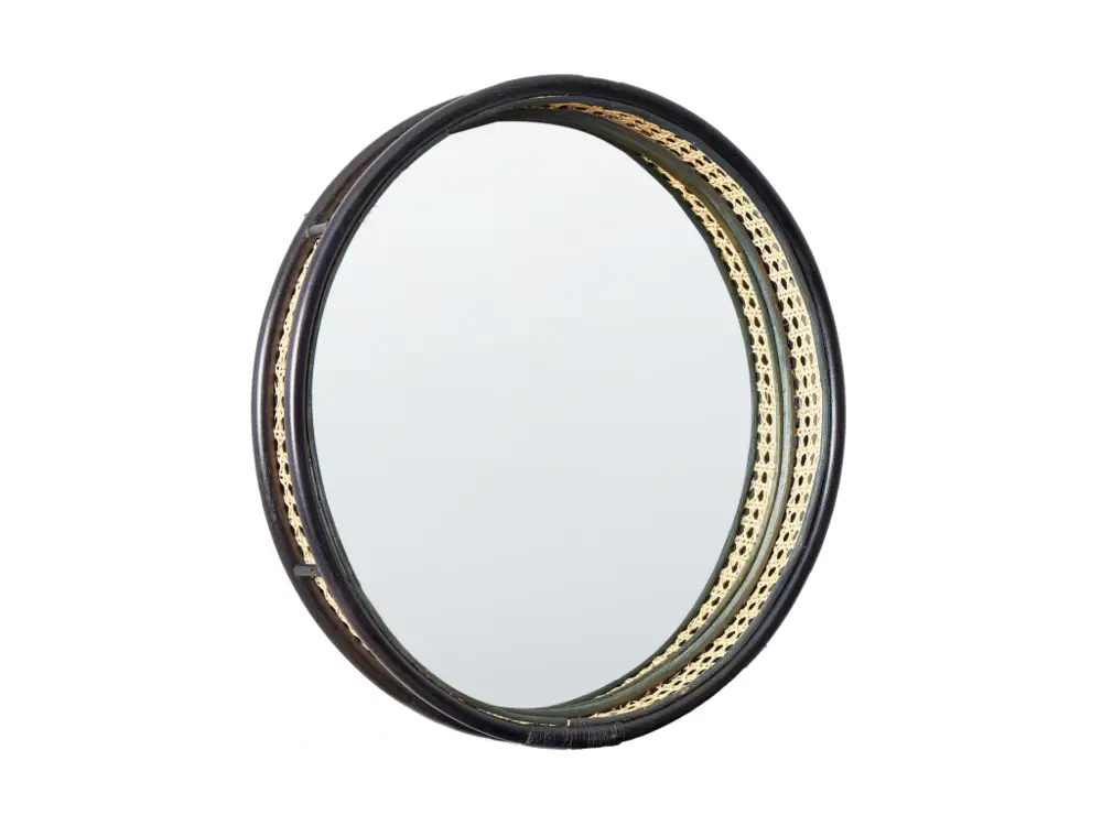 Miroir mural rond en rotin noir ⌀ 60 cm DAKSA