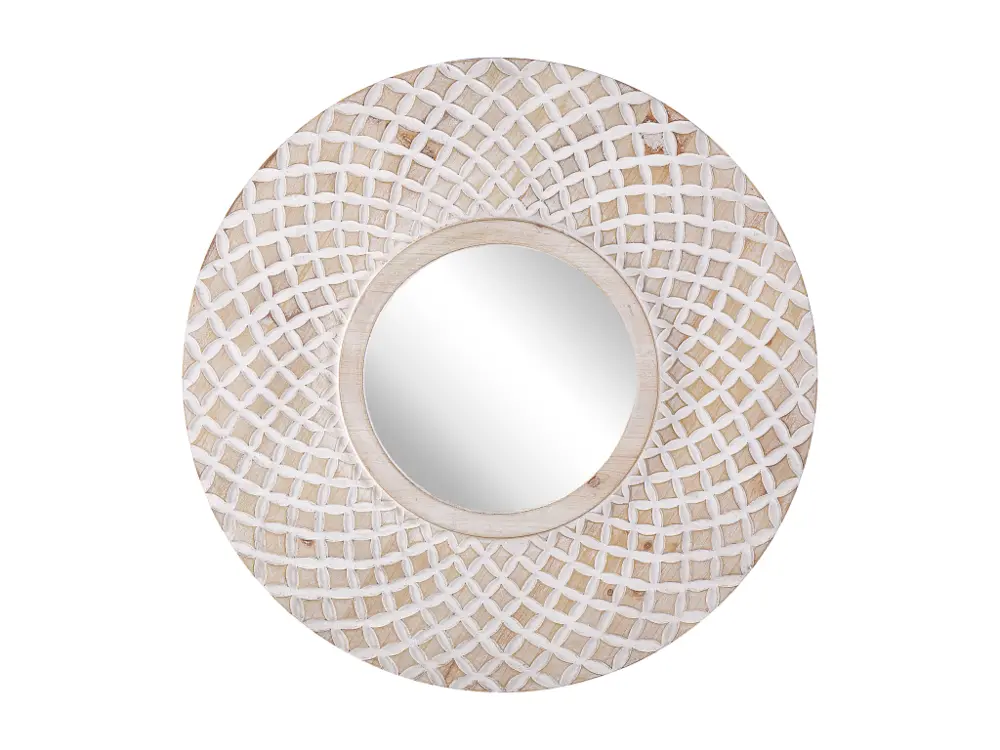 Miroir rond ø 60 cm en bois clair et blanc POMARO