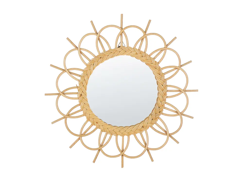 Miroir avec cadre en rotin en forme de soleil ⌀ 60 cm naturel TELAKIA