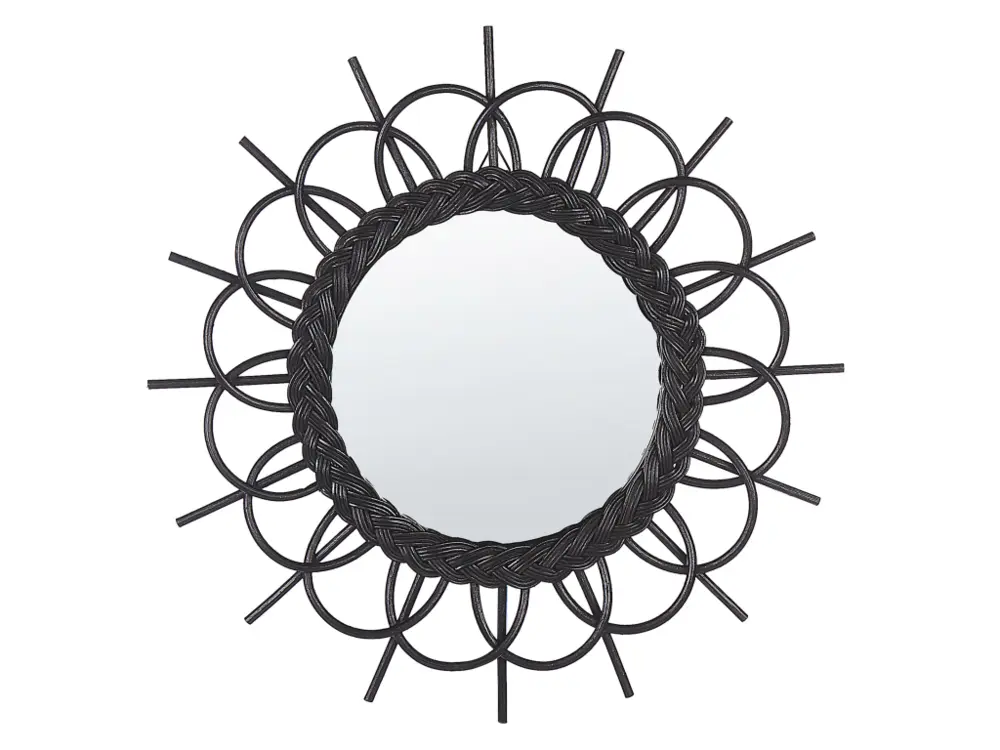 Miroir avec cadre en rotin en forme de soleil ⌀ 60 cm noir TELAKIA