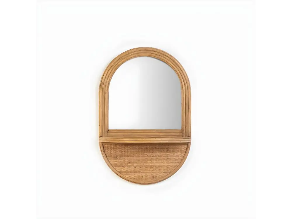 Miroir mural en rotin naturel 30.5x46 cm