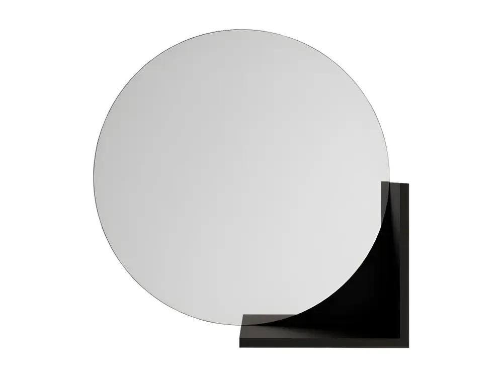 Miroir rond noir avec étagère LUCIJA / diamètre 60 cm