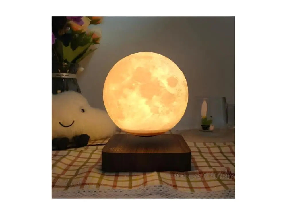 Globe Lune 3D en lévitation MOONFLIGHT base bois foncé