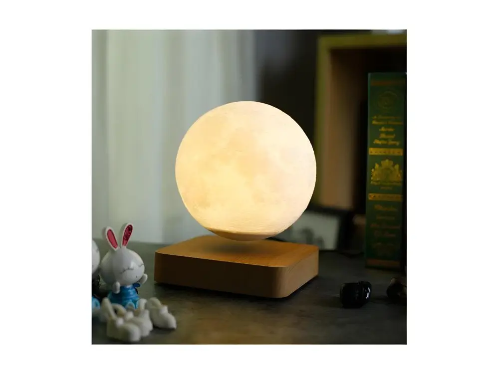 Globe Lune 3D en lévitation MOONFLIGHT base bois clair