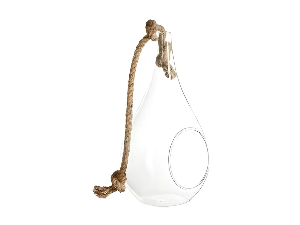 Vase Suspendu & Corde "Goutte" 25cm Transparent