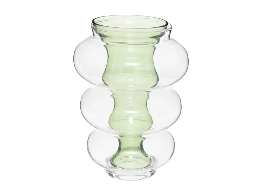 Vase double en verre modelé Vert H 35 cm