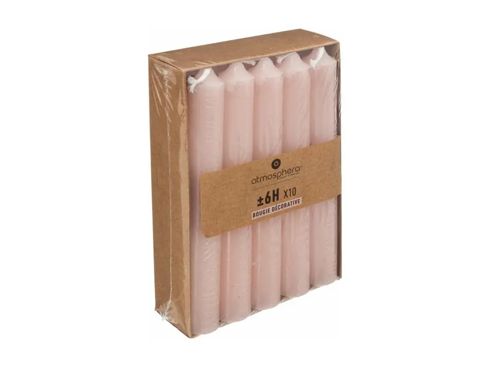 Lot de 10 Bougies Bâton "Basic" 16cm Rose Clair