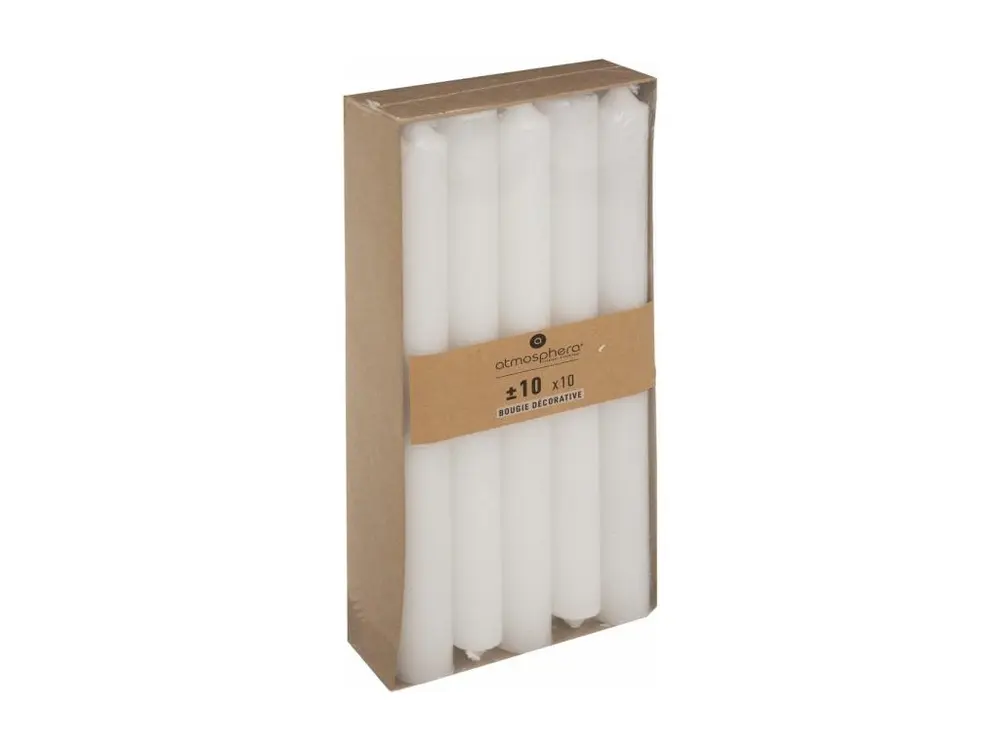 Lot de 10 Bougies Bâtons "Basic" 25cm Blanc