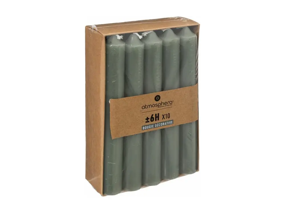 Lot de 10 Bougies Bâton "Basic" 16cm Vert Eucalyptus