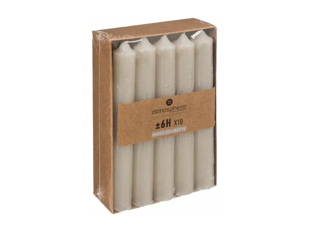 Lot de 10 Bougies Bâton "Basic" 16cm Taupe