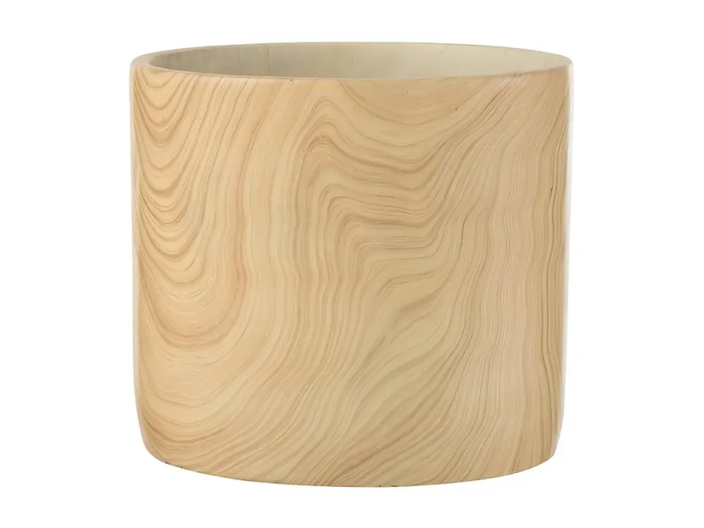 Cache pot en ciment beige avec motif de rainures bois