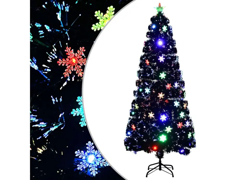 Sapin de Noël et flocons de neige LED Noir 180 cm Fibre optique