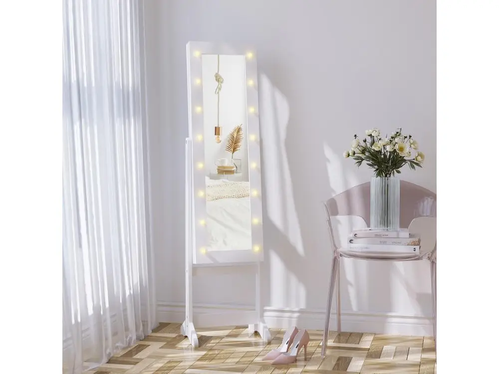 Armoire à bijoux armoire de rangement sur pied boîte à bijoux avec miroir multi-rangement éclairage LED blanc