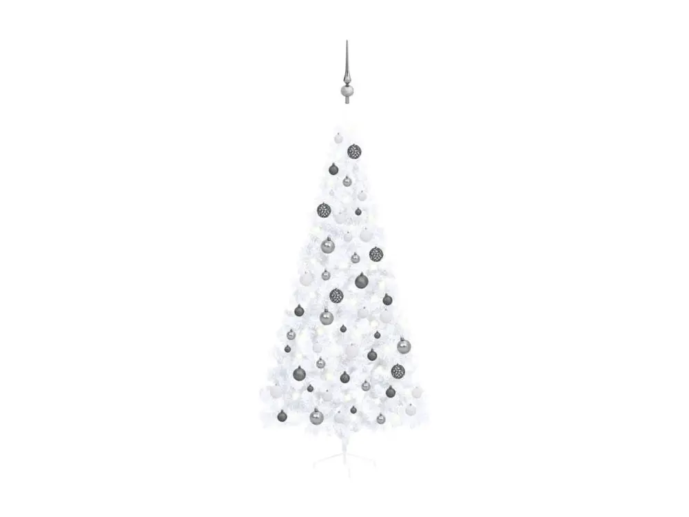 Demi-arbre de Noël artificiel avec LED et boules Blanc 210 cm