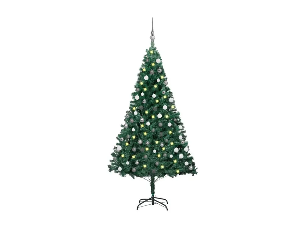 Arbre de Noël artificiel avec LED et boules Vert 180 cm PVC