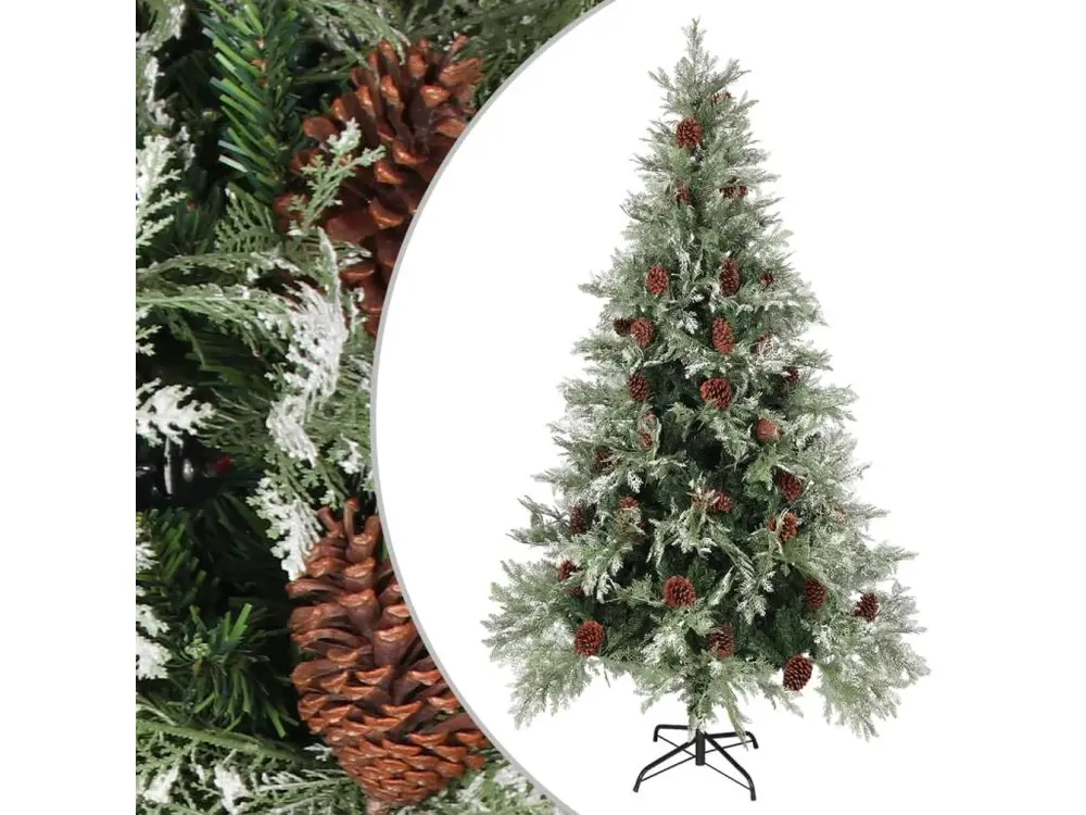 Sapin de Noël avec pommes de pin Vert et blanc 195 cm PVC et PE