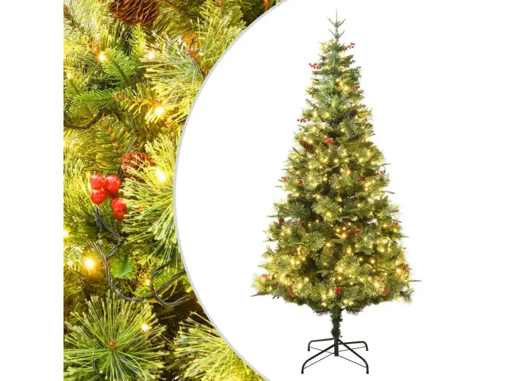 Sapin de Noël avec LED et pommes de pin Vert 120 cm PVC et PE