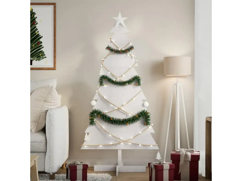 Arbre de Noël en bois pour décoration blanc 150 cm pin massif