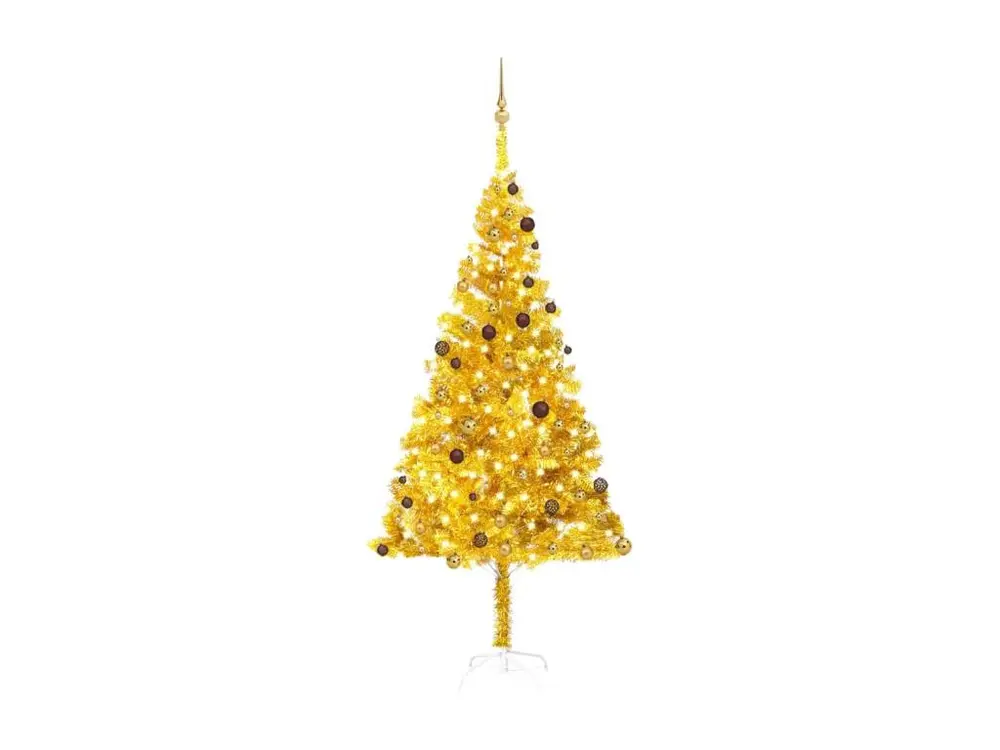 Arbre de Noël artificiel avec LED et boules Doré 240 cm PET