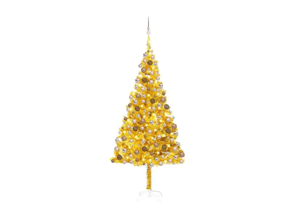 Arbre de Noël artificiel avec LED et boules Doré 210 cm PET