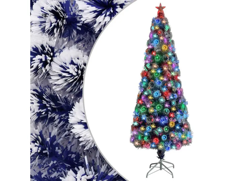 Sapin de Noël artificiel LED Blanc et bleu 210 cm Fibre optique