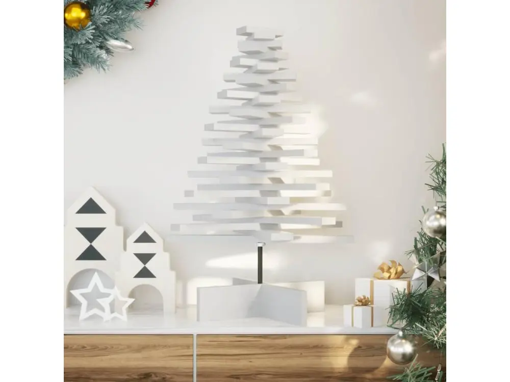 Arbre de Noël en bois pour décoration blanc 80 cm pin massif