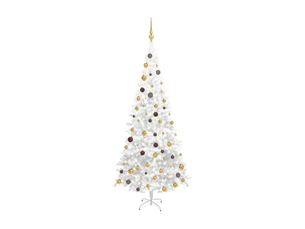 Arbre de Noël artificiel avec LED et boules L 240 cm Blanc