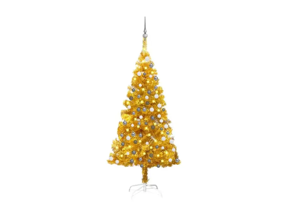 Arbre de Noël artificiel avec LED et boules Doré 120 cm PET