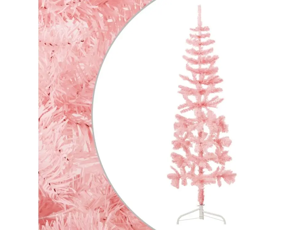 Demi sapin de Noël artificiel mince avec support Rose 120 cm