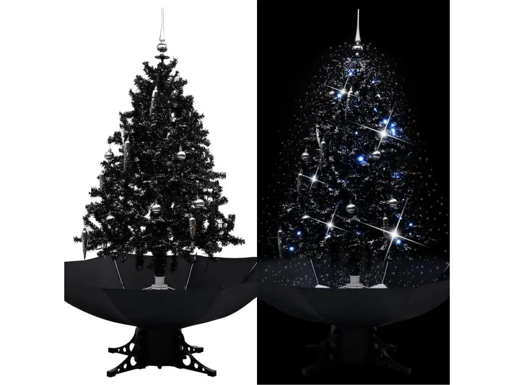 Arbre de Noël neigeux avec base de parapluie Noir 140 cm PVC