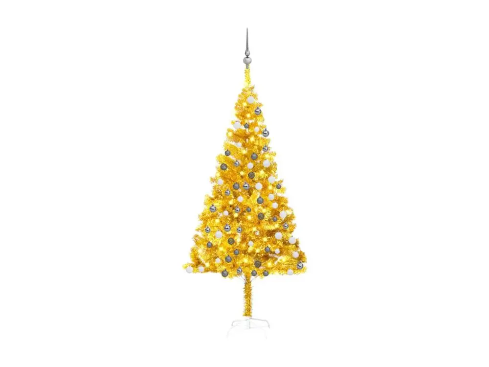 Arbre de Noël artificiel avec LED et boules Doré 180 cm PET