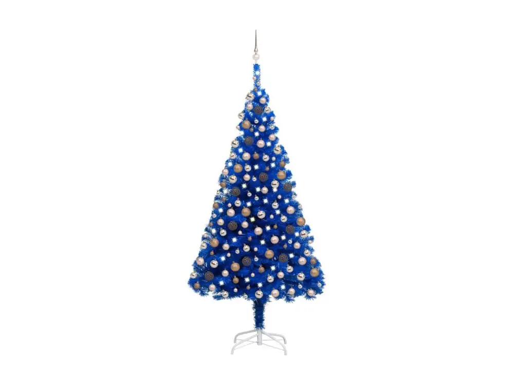 Arbre de Noël artificiel avec LED et boules Bleu 210 cm PVC