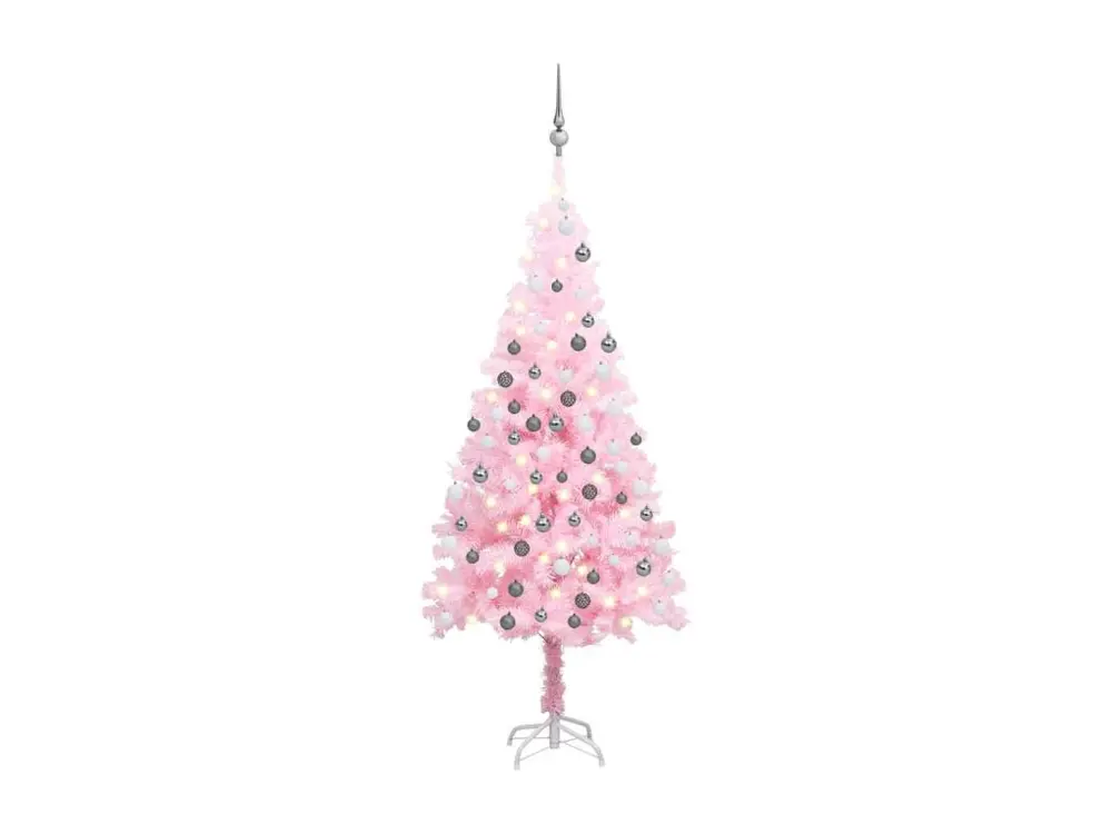 Arbre de Noël artificiel avec LED et boules Rose 120 cm PVC