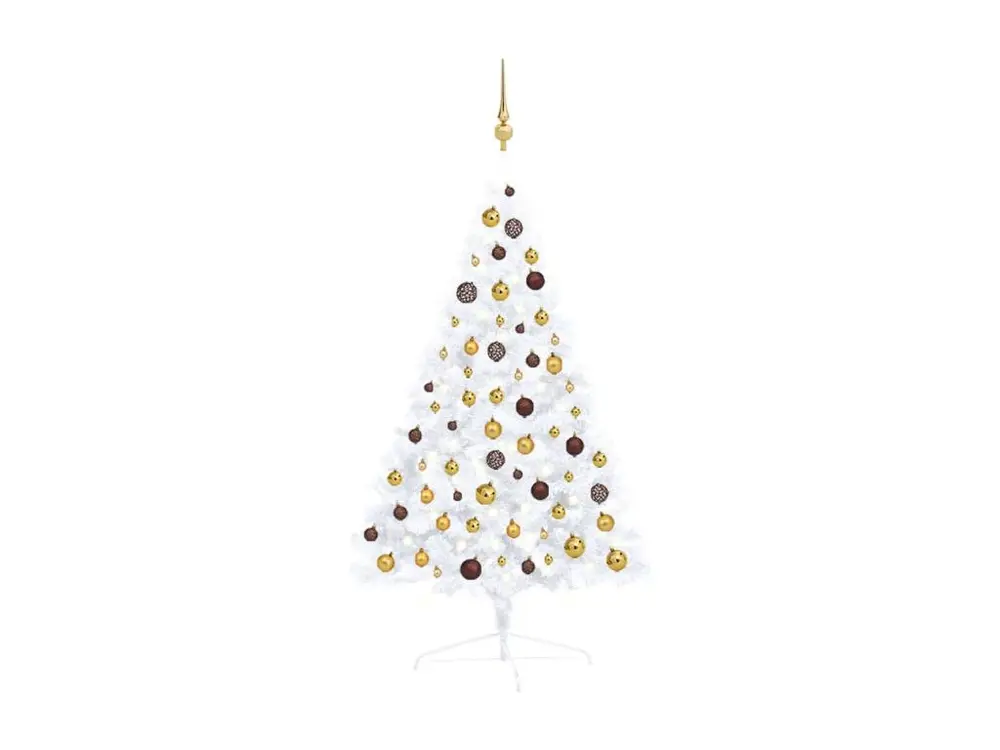 Demi-arbre de Noël artificiel avec LED et boules Blanc 120 cm