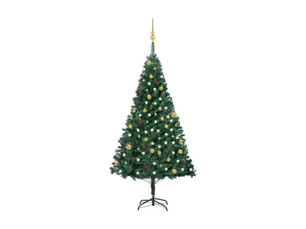 Arbre de Noël artificiel avec LED et boules Vert 180 cm PVC