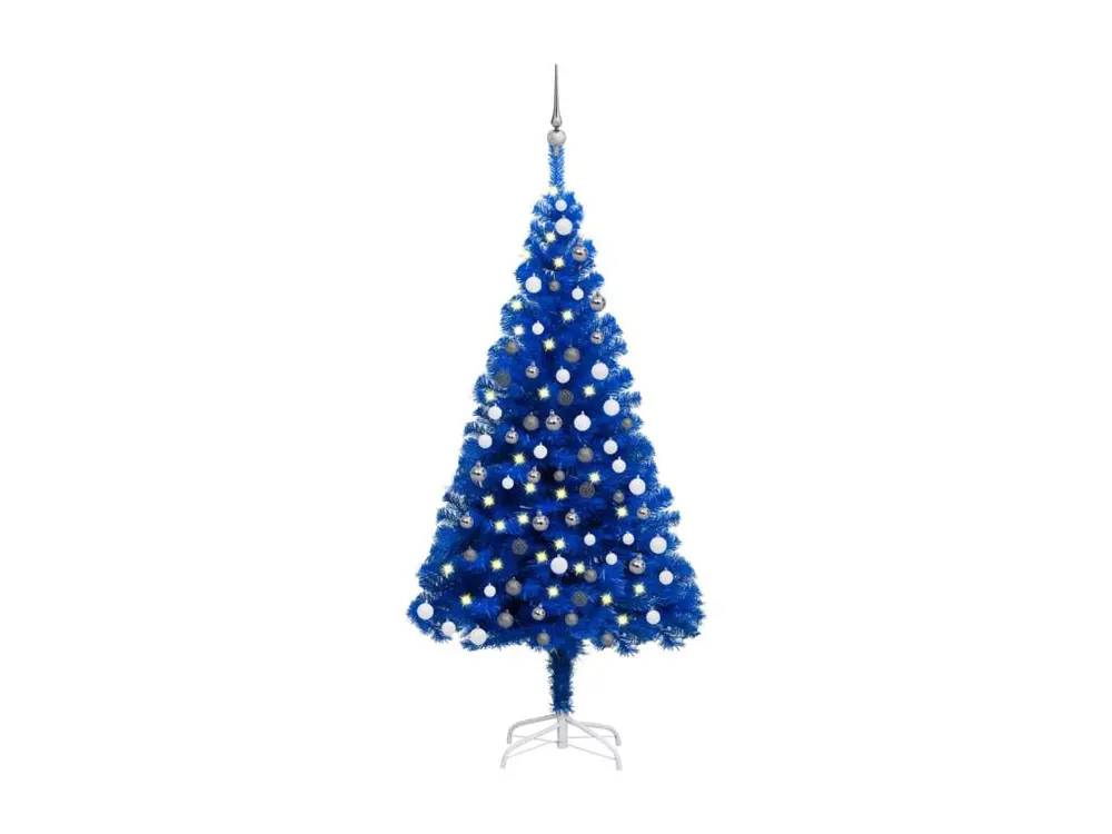 Arbre de Noël artificiel avec LED et boules bleu 120 cm PVC