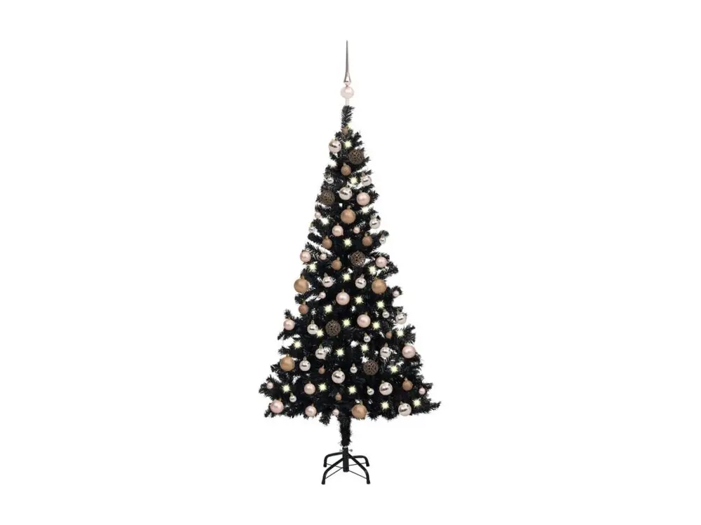 Arbre de Noël artificiel avec LED et boules Noir 150 cm PVC