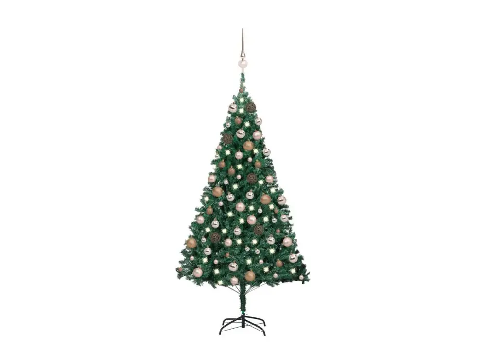 Arbre de Noël artificiel avec LED et boules Vert 180 cm PVC